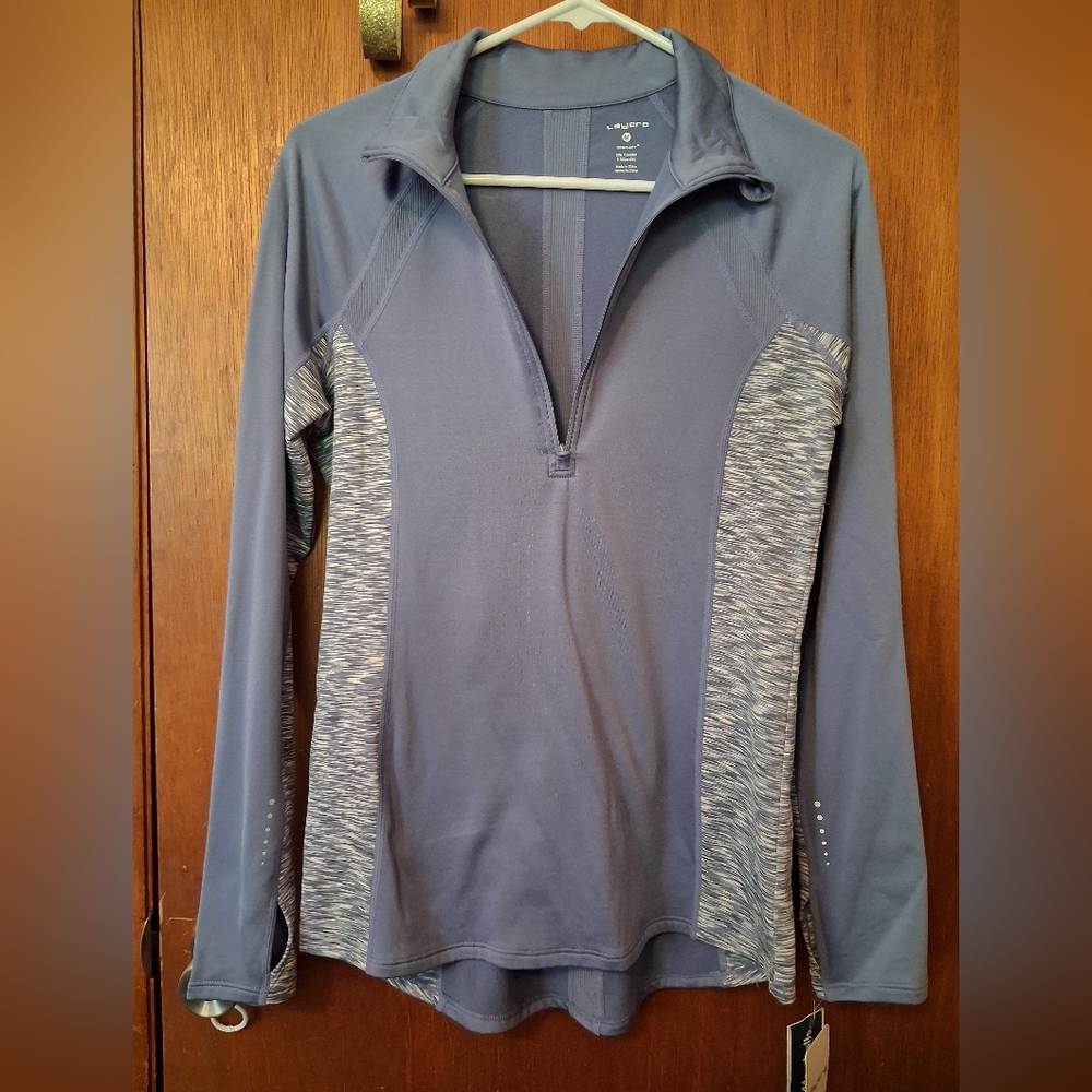 Layer 8 Tech Quarter Zip Qwick Dry Quick Blue Long Sleeve Top Steel Blue $38 NWT